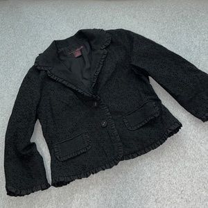 Black Crop Blazer Jacket Small Petite Ruffle Coquette Preppy Office